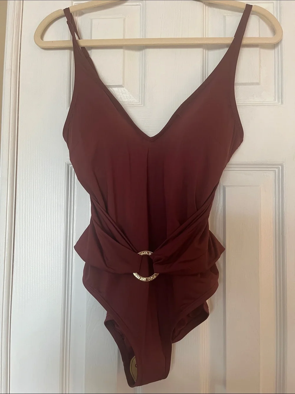 NWOT Michael Kors Deep Burgundy One-Piece Swimsuit with Gold Accent